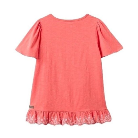 Matilda Jane Eureka Springs Embroidered Ruffle Top Size Small Coral Eyelet Tee - Picture 2 of 10